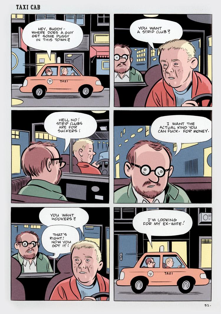 Livskrise. Tre dysfunktionelle mennesker genforenes i Daniel Clowes' 'Wilson'. Se tegningen i større udgave nederst. 