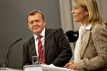 Regeringstop. Statsminister Lars Løkke Rasmussen var flankeret af K-leder Lene Espersen på dagens pressemøde. 