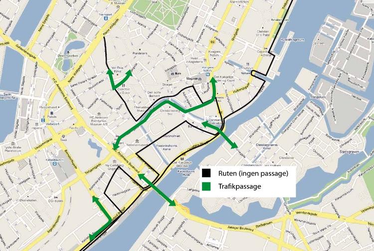 Sådan forløber ruten i den indre by. 