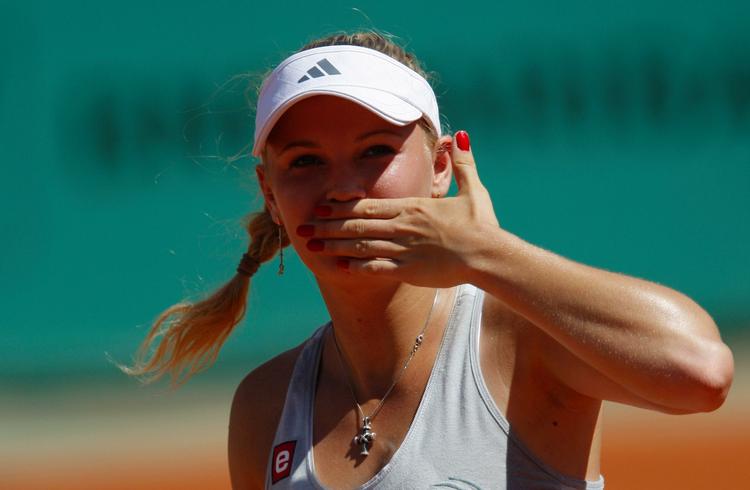 Overskud. Caroline Wozniacki var tydeligvis glad for sejren i Paris. 