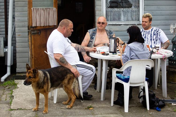 Kolonihaven. Det er Bullers hus, og det er Bullers venner og Bullers hund, en hund, der bærer et navn, som er for nuttet til, at Buller vil have det i avisen. Det er Buller i vest og solbriller. Han er parat til at modtage eventuelle natlige gæster med sit baseballbat. 