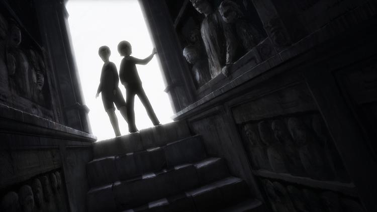 Albert og Jonas i Paw Charlie Ravns afgangsfilm, 'To venner', må i en verden uden hunkøn flygte fra en horde af umælende mænd i konstant brunst. Illustration: Filmskolen