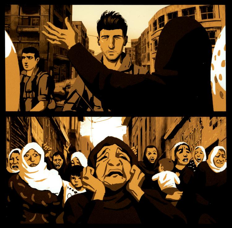 TEGNESERIEKRIG. 'Waltz With Bashir' vakte stor opsigt i Cannes 2008. Både på grund af dens indhold og form. Illustration fra bogen. 