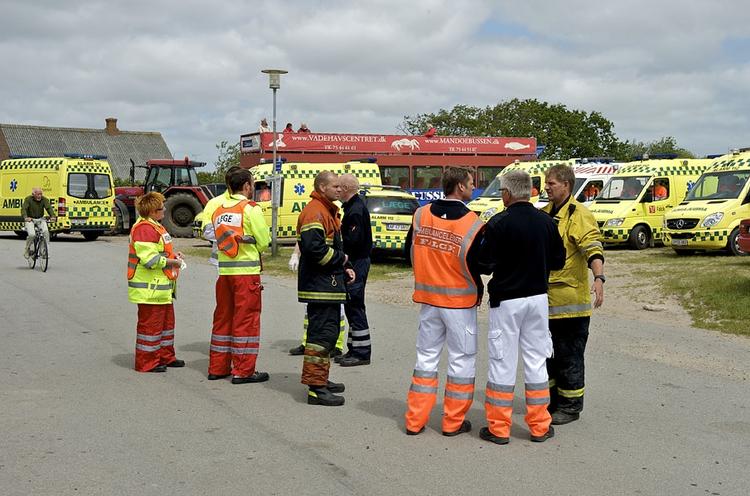 MANDØ. Redningsmandskab ved Mandø efter ulykken. 