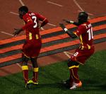 NATIONALHELT. Asamoah Gyan (tv) scorede endnu engang sejrsmålet for Ghana. 