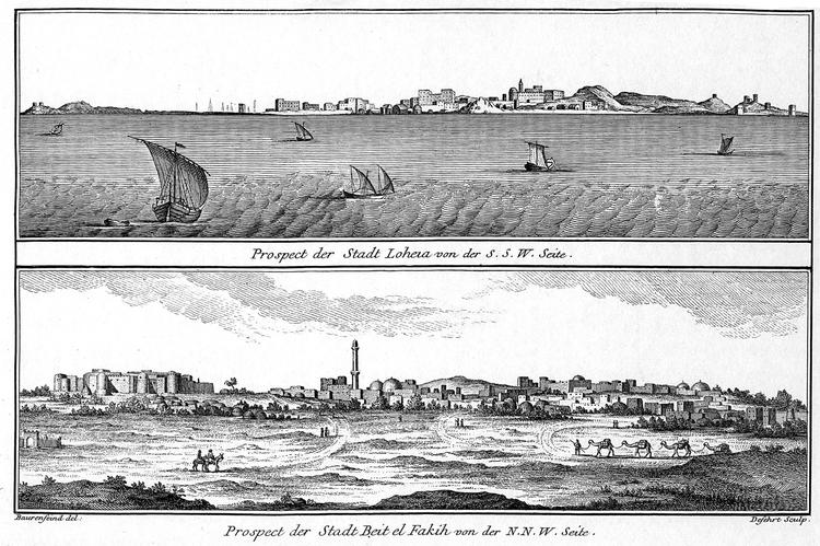 Illustration fra en bog, som tilskrives Arabiens-fareren Carsten Niebuhr. Defehrt Sculp har udfoert begge tegninger/raderinger. 