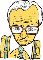 King. Ifølge myten har Larry King lavet 50.000 interview over 50 år, svarende til tre om dagen hver eneste dag. Phillip Ytournels tegning kan ses i en større udgave nederst. 