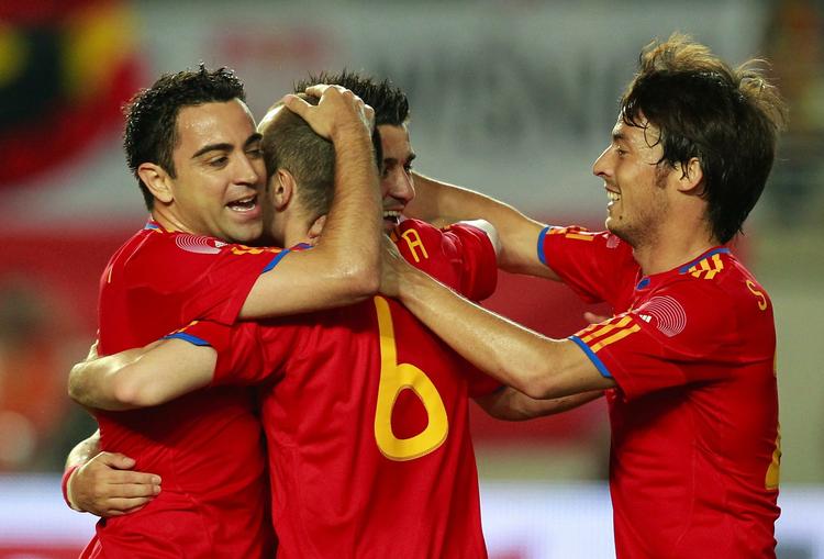 SUPERSTJERNER. Spanierne Xavi, Iniesta og David Villa er alle nomineret til Den gyldne bold. 