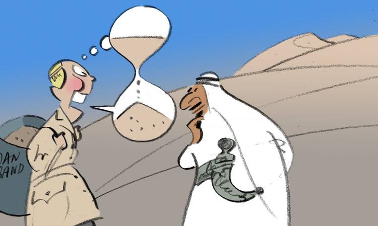 Pas på dørsælgerne i sommervarmen. De forsøger meget vel at snyde dig. Tegning af Per Marquard Otzen. 