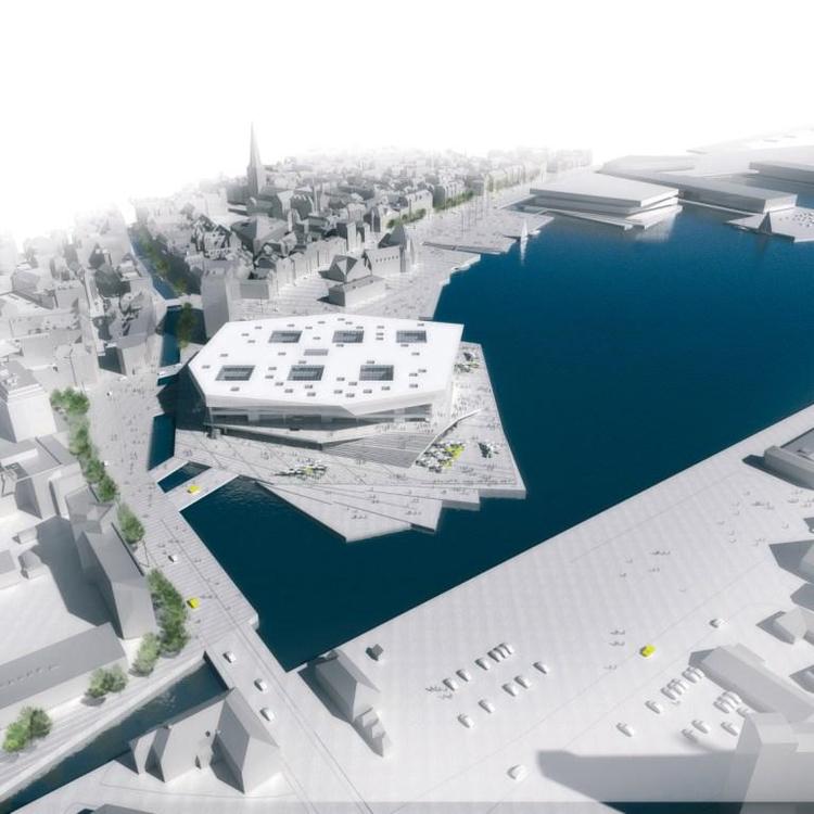 Havnefront. Multimediehuset på Århus Havn bliver omdrejningspunktet for det nye byrum i Århus, som foreningen Realdania er med til at finansiere. Illustration: PR 