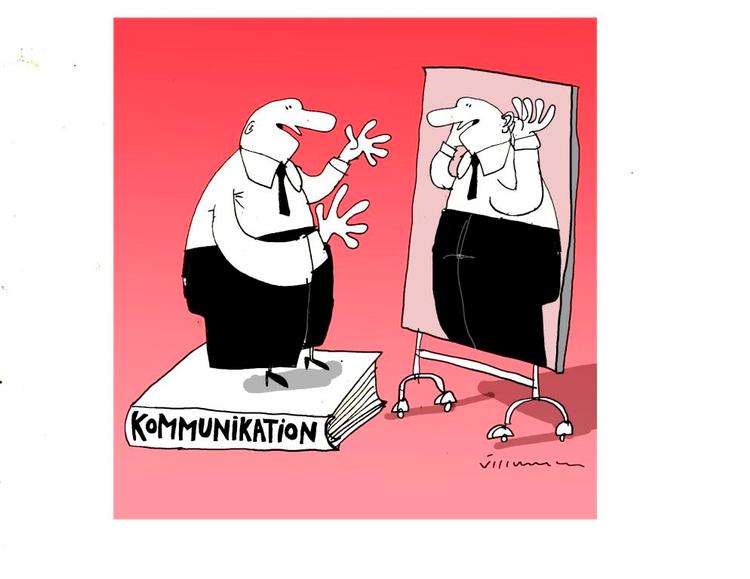 Kommunikation. Jesper Højbjergs nye bog om kommunikation er begavet, men også så informationstung, at den sine steder snubler i formidlingen. Tegning: Jørn Villumsen. 