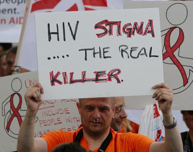 Protest. Demonstranter på aids-konferencen i Wien mener, at diskriminationen af de smittede er det største problem. 