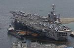 Klar. Det amerikanske hangarskib USS George Washington skal deltage i militærøvelsen i Det Japanske Hav. 