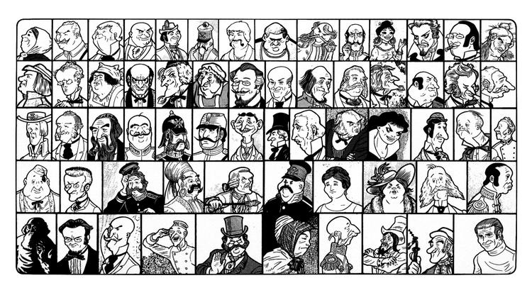 Bedrift. Knud V. Larsens 'Dr. Albert Merling' var dagsstrip i Berlingske Tidende 1970-80. Undervejs udviklede han et bugnende galleri af bifigurer. Illustration fra bogen