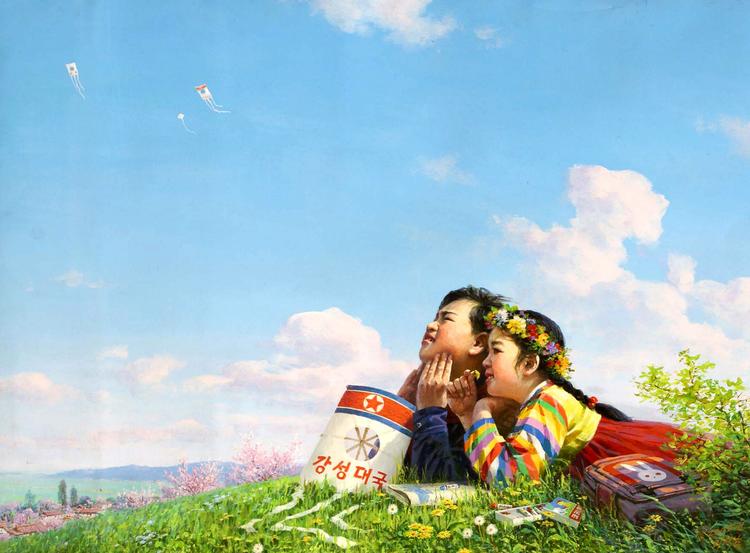 Sødme. En tone af ømhed og sentimentalitet kan forbinde nordkoreansk kunst med sødladne motiver, som også kendes i vestlig kunst. Foto: Korean Art Gallery, Pyongyangg 