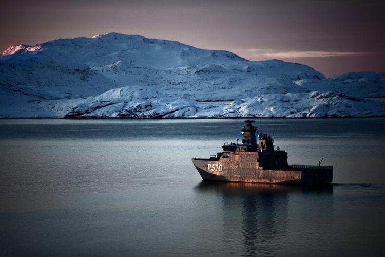 Grønland. Det  danske inspektionsskib ’Knud Rasmussen’ fra den danske flådes 1. eskadre. Arkivfoto. 