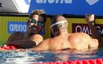 Raketterne. Semifinalens to hurtigste i mændenes 50 meter butterfly var den soanske verdensrekordholder Rafael Munoz Perez (tv.) og franske Fredrick Busquets (th.), der henviste Jakob Andkjær til tredjepladsen i aftenens anden semifinale. 