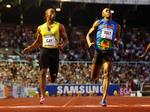 slået.  Tyson Gay fra USA (tv) tildelte for en uge siden Usain Bolt et sjældent nederlag. Arkivfoto. 