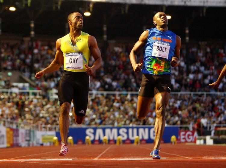 slået.  Tyson Gay fra USA (tv) tildelte for en uge siden Usain Bolt et sjældent nederlag. Arkivfoto. 