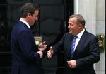 Prime Ministers David Cameron and Lars Løkke Rasmussen outside 10 Downing Street today. 