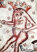 Filur. Denne fabelmand er fra Voldby Kirke, Århus Stift, 1475-1525. Ifølge datidens oplysningsbog, 'Lucidarius', opstod deformiteter, fordi Adams døtre trods faderens forbud spiste farlige urter, fortæller Pil Dahlerup. 