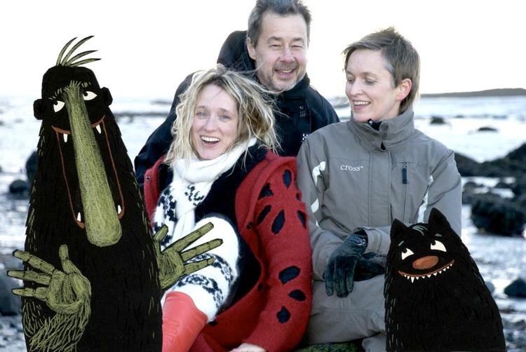 Monster. Det er Kalle Güettler og Rakel Helmsdal og Áslaug Jónsdóttir som skriver bøgerne om Store Monster (t.h.) og Lille Monster (t.v.) 