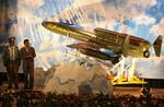oprustning. Irans præsident Mahmoud Ahmadinejad (th) klapper under fremvisningen af Irans nye fjernstyrede bombefly. 