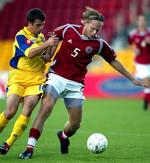 lønsnyderi. Jonas Troest i den danske landsholdstrøje i en kamp for U21-holdet mod Ukraine. Arkivfoto. 