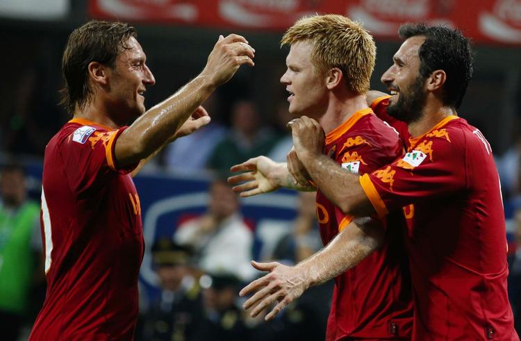 hjernerystelse. John Arne Riise har netop scoret for Roma i supercup-kampen mod Milan 21. august. Arkivfoto. 