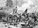 Slagmark. Sydstatssoldater i salget ved Gettysburg 3. juli 1863, da general George E. Pickett befaler sine mænd at angribe. 