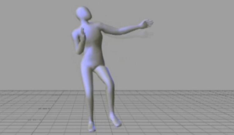 Dansetræning. Computeranimationen viser en sammenblanding af de stilarter, der appelerede mest til kvindepanelet. Fyren her bruger faktisk armene en del, men det er tilsyneladen ikke nødvendigt. Det vigtige er, hvordan man ryster selve kroppen. Hvis man altså tror på de engelske forskningsresultater. 