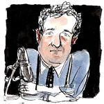 Afløser. Selv Piers Morgans venner synes, han er skamløs. Han er  nu udpeget til at være den nye Larry King. Tegning: Mette Dreyer (se hele tegningen nederst i artiklen) 