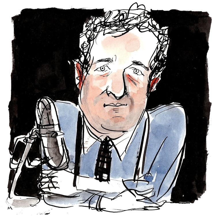 Afløser. Selv Piers Morgans venner synes, han er skamløs. Han er  nu udpeget til at være den nye Larry King. Tegning: Mette Dreyer (se hele tegningen nederst i artiklen) 