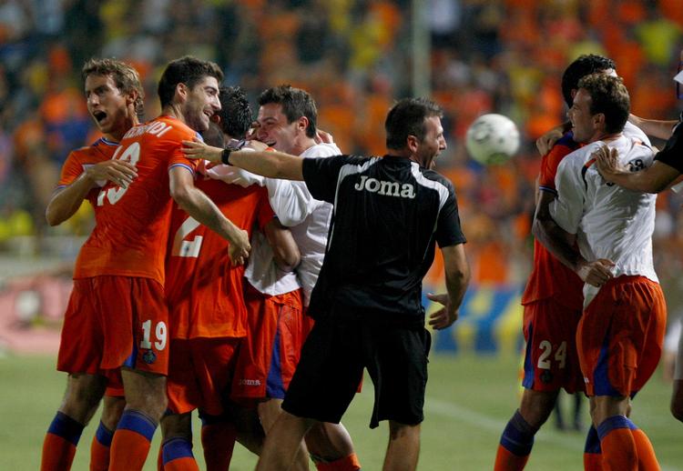 selvtillid. Getafe-spillere jubler over den samlede sejr mod APOEL Nicosia, som i sidste sæson sendte FCK ud af Champions League. Arkivfoto. 