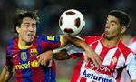 afløser. FC Barcelonas Bojan Krkic (tv) var valgt til kampen mod Gijón, da Lionel Messi er skadet. 
