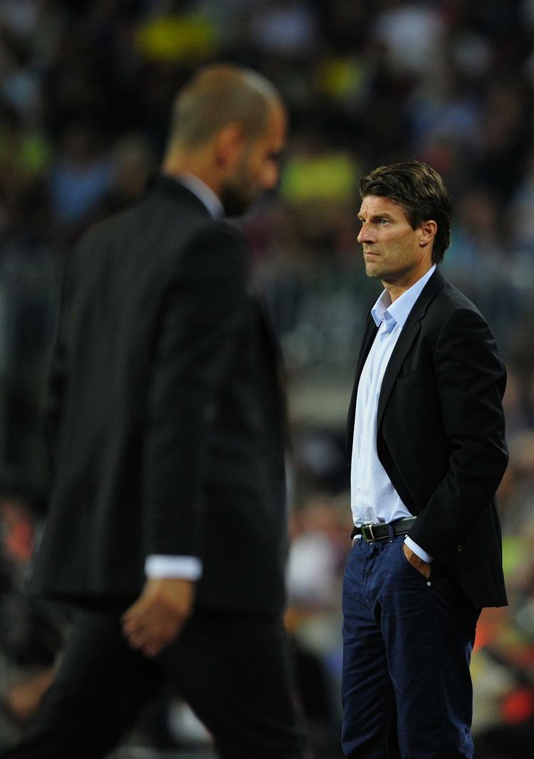 Gensyn. Laudrup og Barca-træner Pep Guardiola var holdkammerater på 'Drømmeholdet'  fra 1990'erne. 