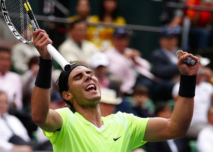 suveræn. Rafael Nadal jubler over sejren mod Gael Monfils i finalen i Japan. 
