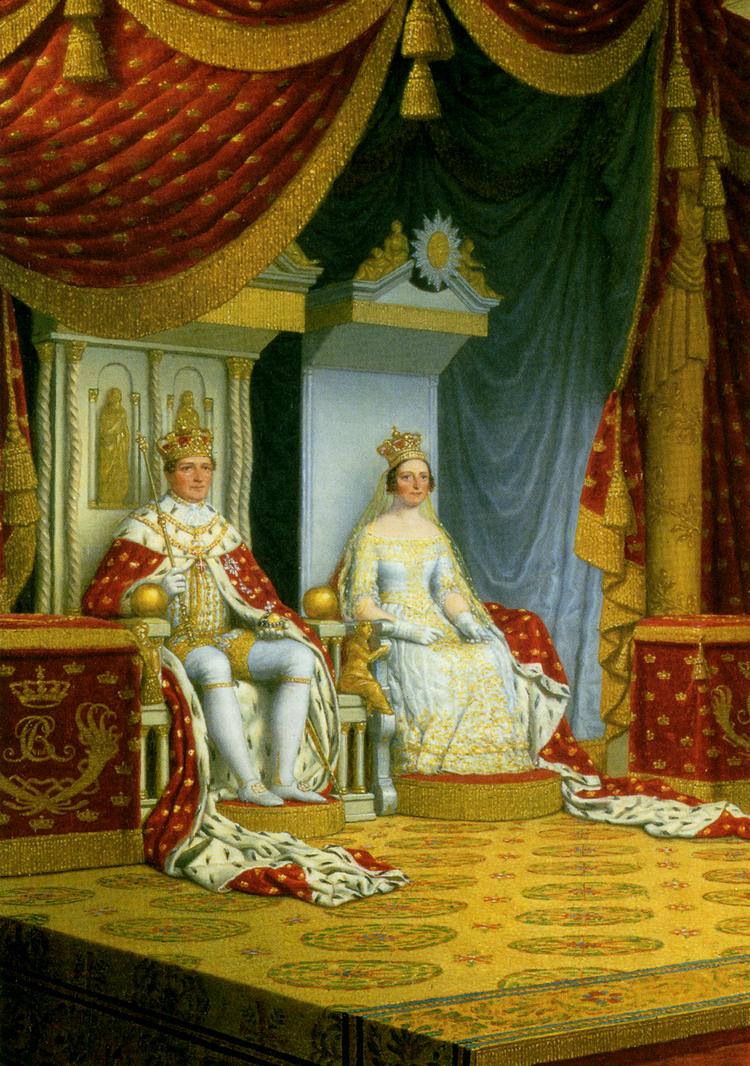Magt. Danmarks sidste enevældige konge, Christian VIII gift med Caroline Amalie. Maleriet er af C.W. Eckersberg. Foto: Fra bogen 