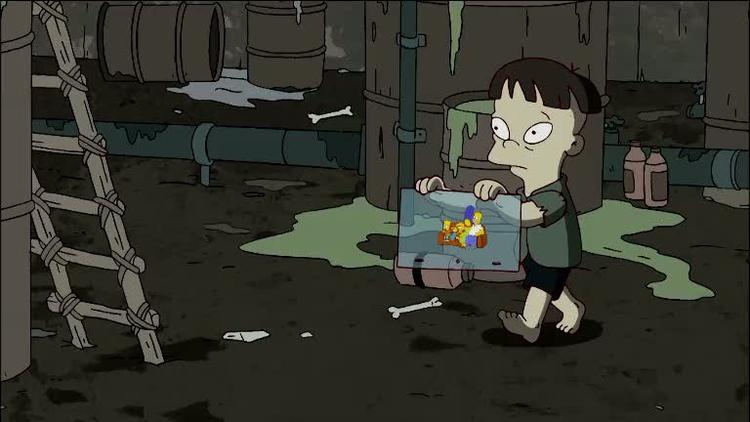 Kontroversielt. Banksy ironiserer over, at The Simpsons outsourcer det meste af sin animation til Sydkorea. 