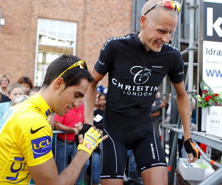 dopingmistanke. Alberto Contador og Michael Rasmussen genoplivede lidt af duellen fra Tour de France 2007, da de to ryttere var med til gadeløb i Herning  i sommer. Arkivfoto. 