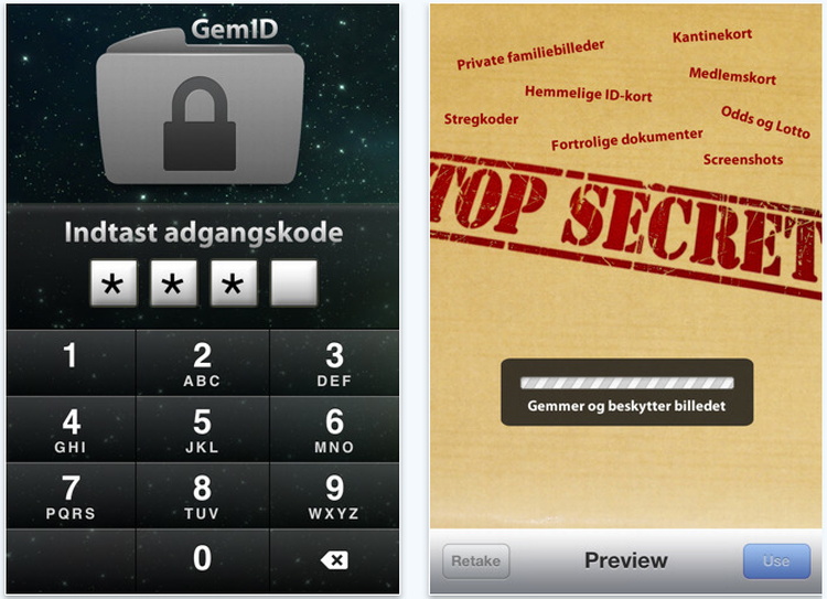 GemID sikrer ens billeder på  iPhone/iPod Touch med et kodeord - men billederne bliver ikke krypteret, og kan nemt hives ud via en computer. 