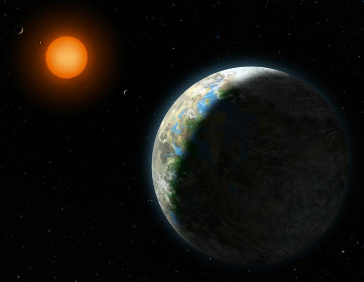 Planetgåde. Sådan kan den 'nyopdagede' planet Gliese 581g tænkes at se ud - ifølge en amerikansk tegner. Men spørgsmålet er, om den overhovedet eksisterer? 