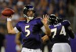favoritter? Joe Flacco og Ravens-holdet kommer på en vanskelig opgave på udebane mod Patiots. Arkivfoto. 