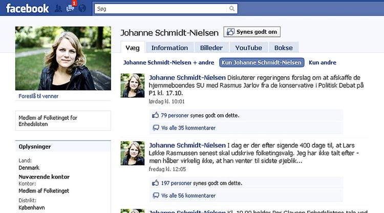 Frontkæmper. En ny undersøgelse fremhæver Johanne Schmidt-Nielsen (Ø) som en politiker, der har forstået nytten af sociale medier. 