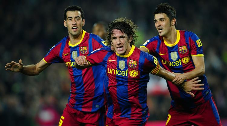 Stjernerne. Anfører Puyol sikrede Barca sejren lørdag aften mod Valencia. 