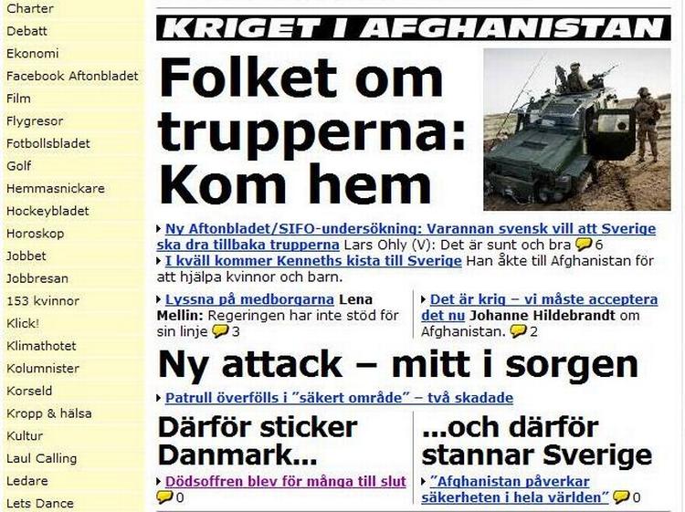OPMÆRKSOMHED. Danmarks indsats i Afghanistan skaber overskrifter i Aftonbladets Afghanistan-tema. 