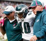 Av. Philadelphias DeSean Jackson måtte bæres fra banen i weekenden. 
