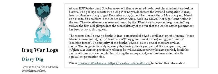 Læk. På WikiLeaks hjemmeside kan man læse de mange tusinder af dokumenter, der skulle afsløre et blodigt Irak. 