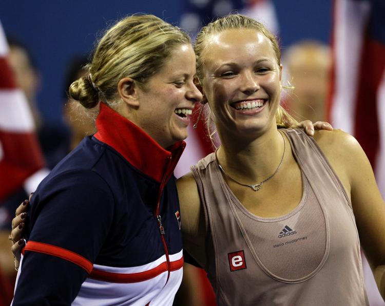 Kollegial. Kim Clijsters forsvarer Wozniacki. Da belgieren i 2003 strøg til tops på verdensranglisten havde hun heller ikke vundet en grandslam. Det kom først et par år senere. Arkivfoto. 