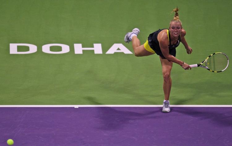 Vinder. Det tog kun 54 minutter for Caroline Wozniacki at banke Dementieva. 